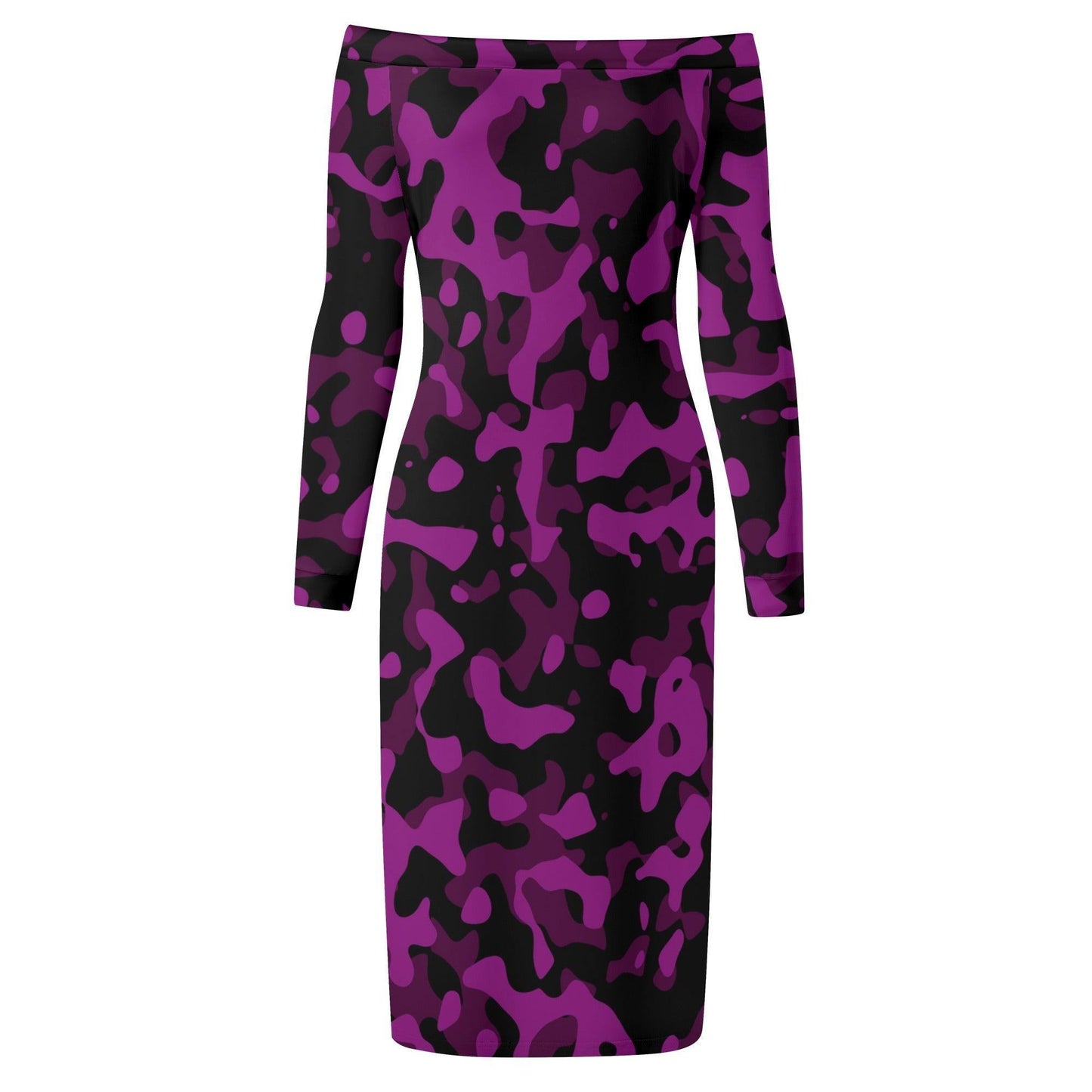 Black Violet Camouflage Long Sleeve Off-Shoulder-Kleid -- Black Violet Camouflage Long Sleeve Off-Shoulder-Kleid - undefined Off-Shoulder-Kleid | JLR Design