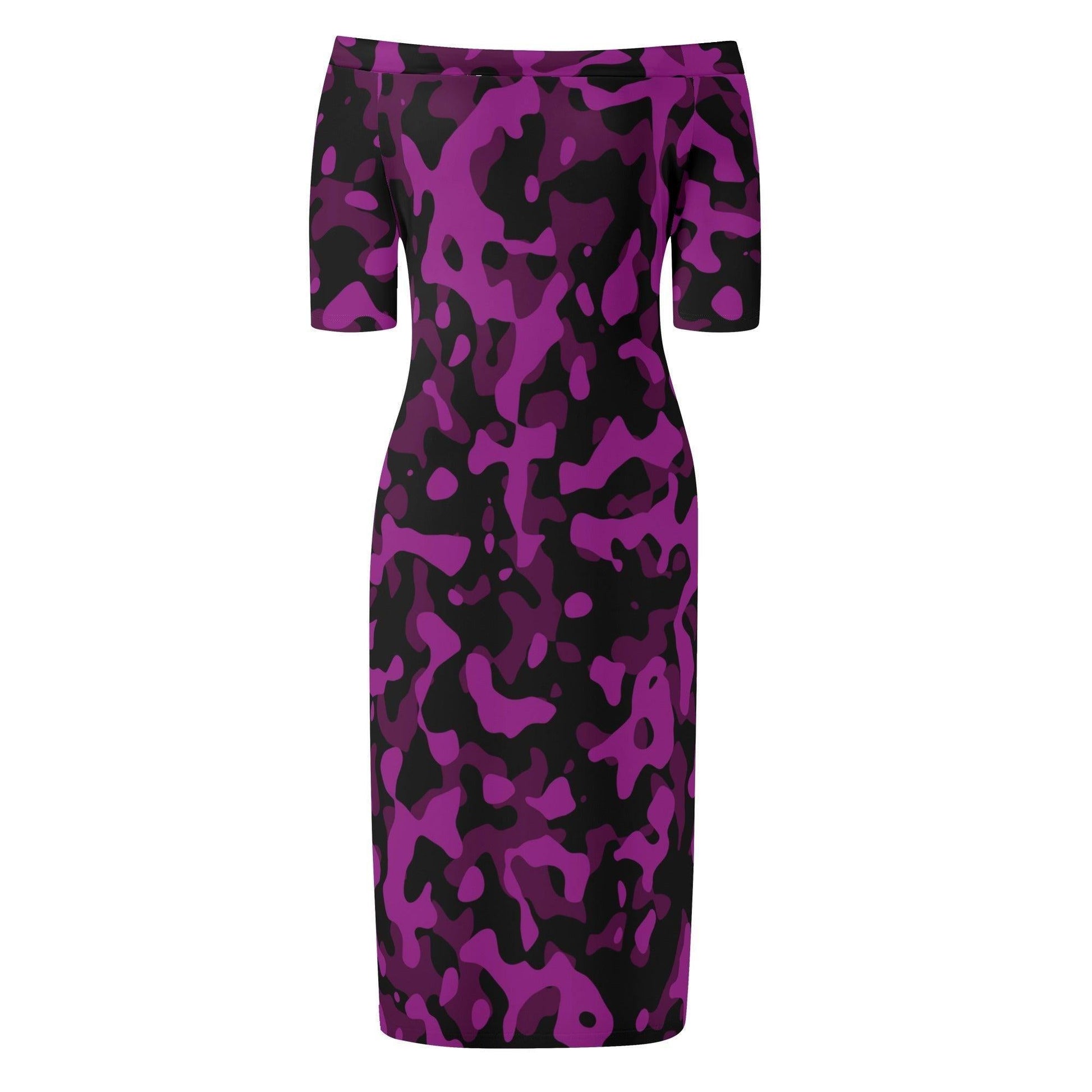 Black Violet Camouflage Off-Shoulder-Kleid -- Black Violet Camouflage Off-Shoulder-Kleid - undefined Off-Shoulder-Kleid | JLR Design