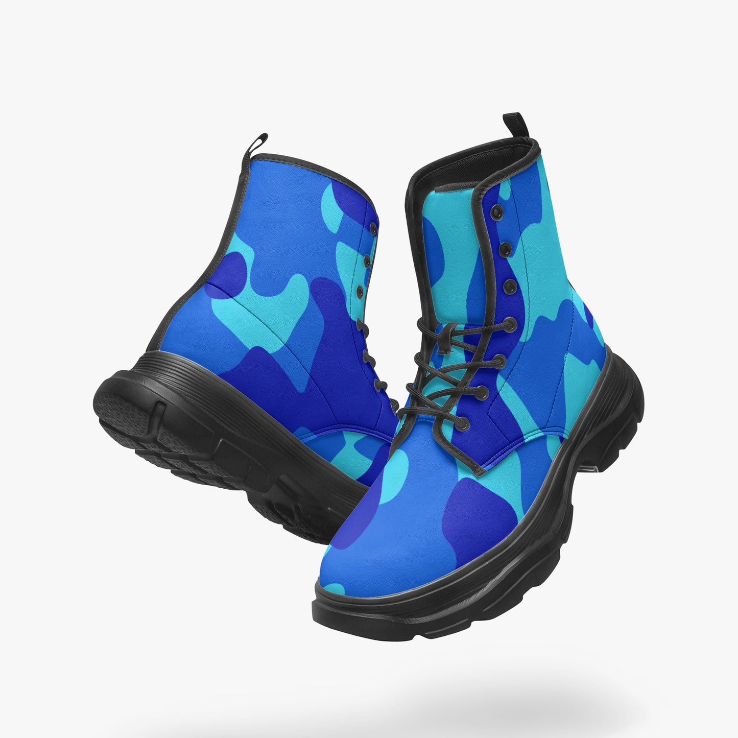 Blaue Camouflage Leather Chunky Boots Boots JLR Design