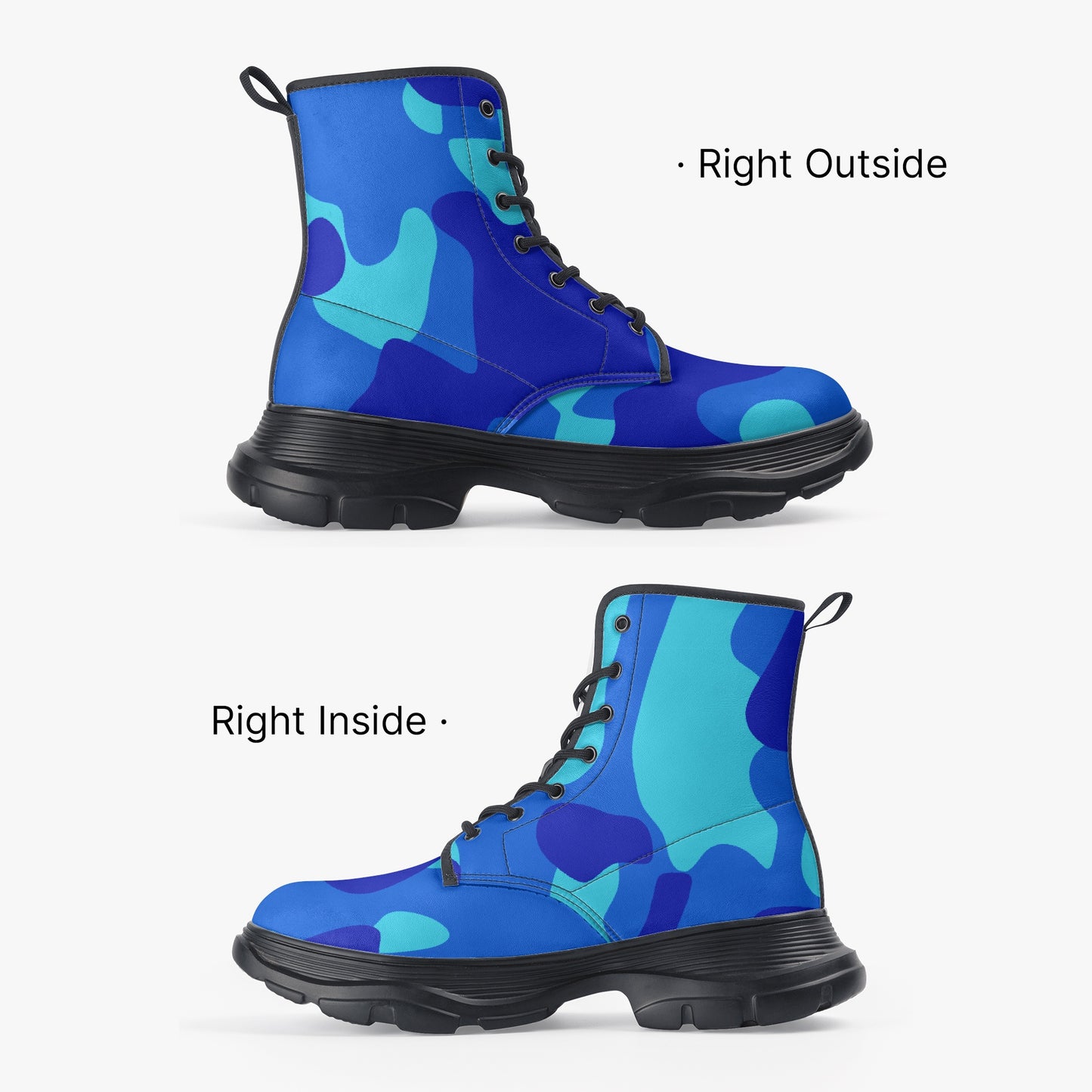 Blaue Camouflage Leather Chunky Boots Boots JLR Design