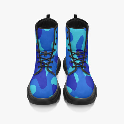 Blaue Camouflage Leather Chunky Boots Boots JLR Design