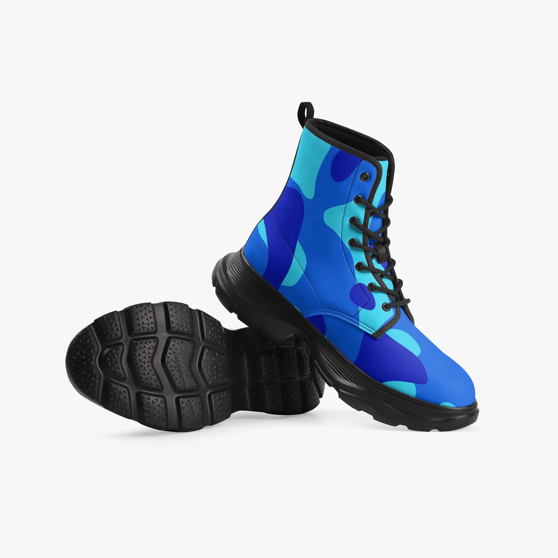 Blaue Camouflage Leather Chunky Boots Boots JLR Design