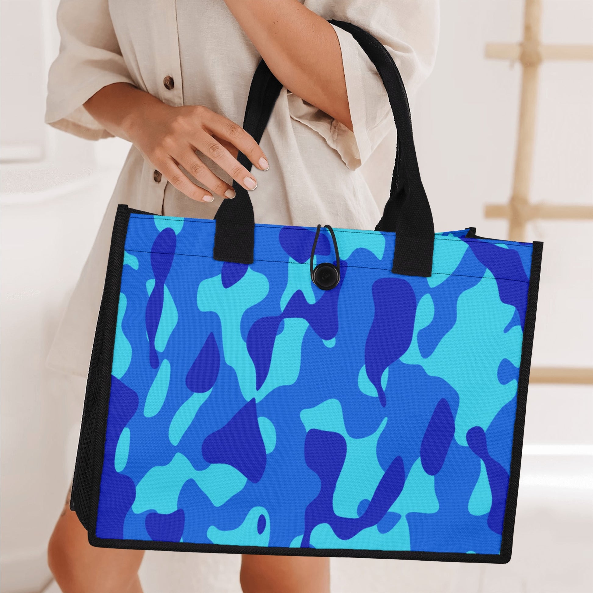 Blaue Camouflage Premium Canvas Shopper Tasche Tragetasche JLR Design