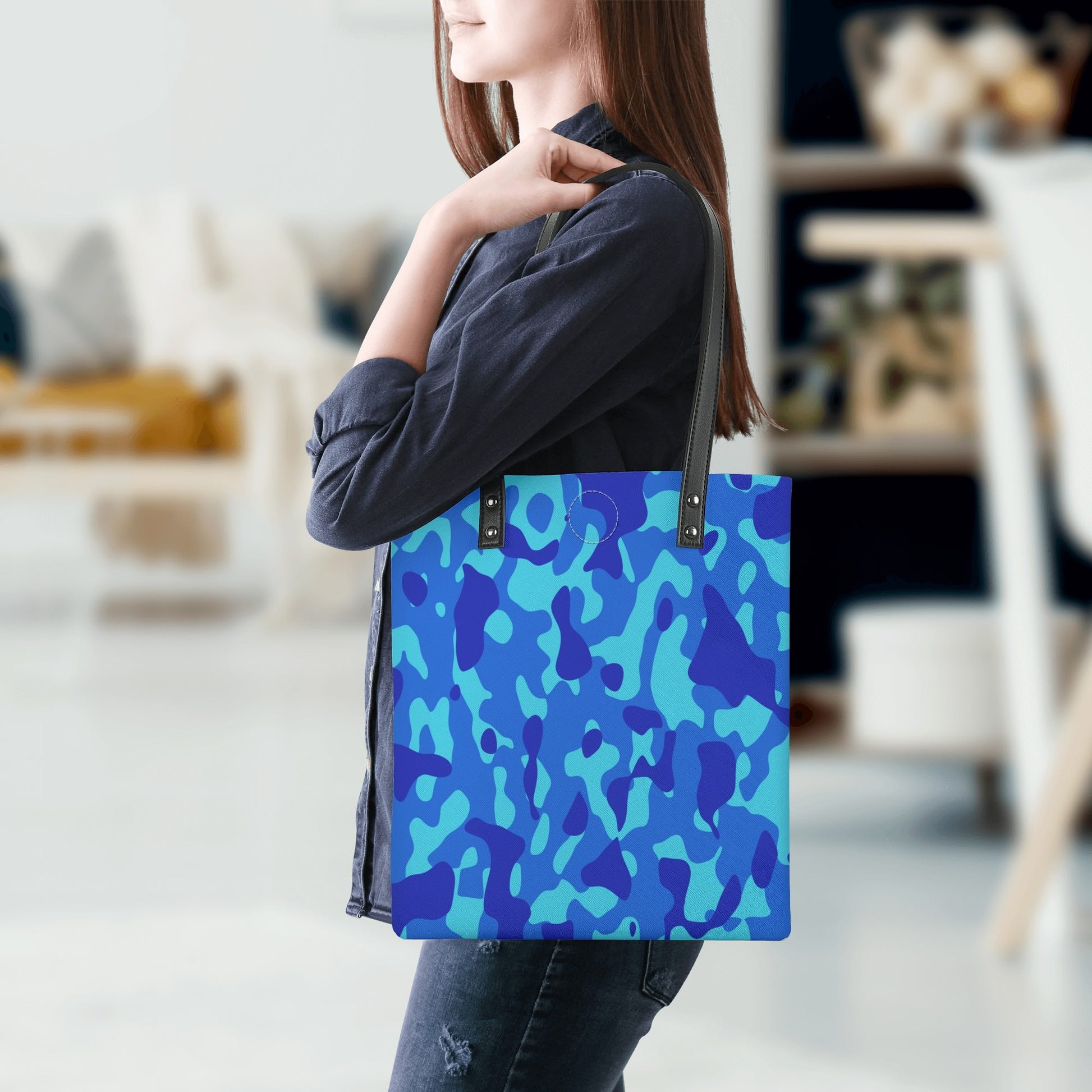 Blaue Camouflage PU Leder Handtasche Handtasche JLR Design