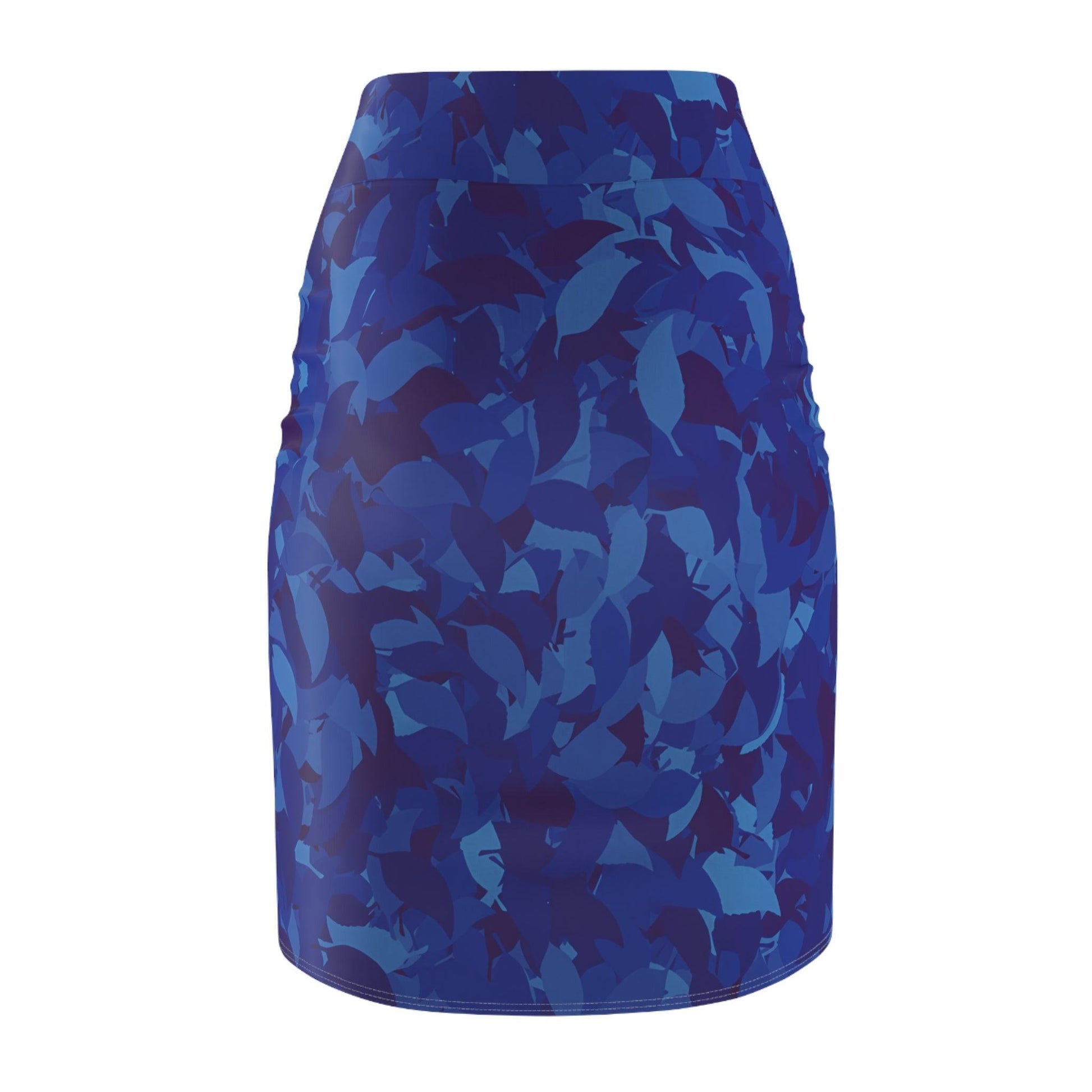 Bleistiftrock mit blauem Blattmuster Bleistiftrock 74.99 All Over Print, AOP, AOP Clothing, Assembled in the USA, Assembled in USA, Blattmuster, Blau, Bleistiftrock, Made in the USA, Made in USA, Skirts & Dresses, Sublimation, Women's Clothing JLR Design