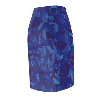 Bleistiftrock mit blauem Blattmuster Bleistiftrock 74.99 All Over Print, AOP, AOP Clothing, Assembled in the USA, Assembled in USA, Blattmuster, Blau, Bleistiftrock, Made in the USA, Made in USA, Skirts & Dresses, Sublimation, Women's Clothing JLR Design