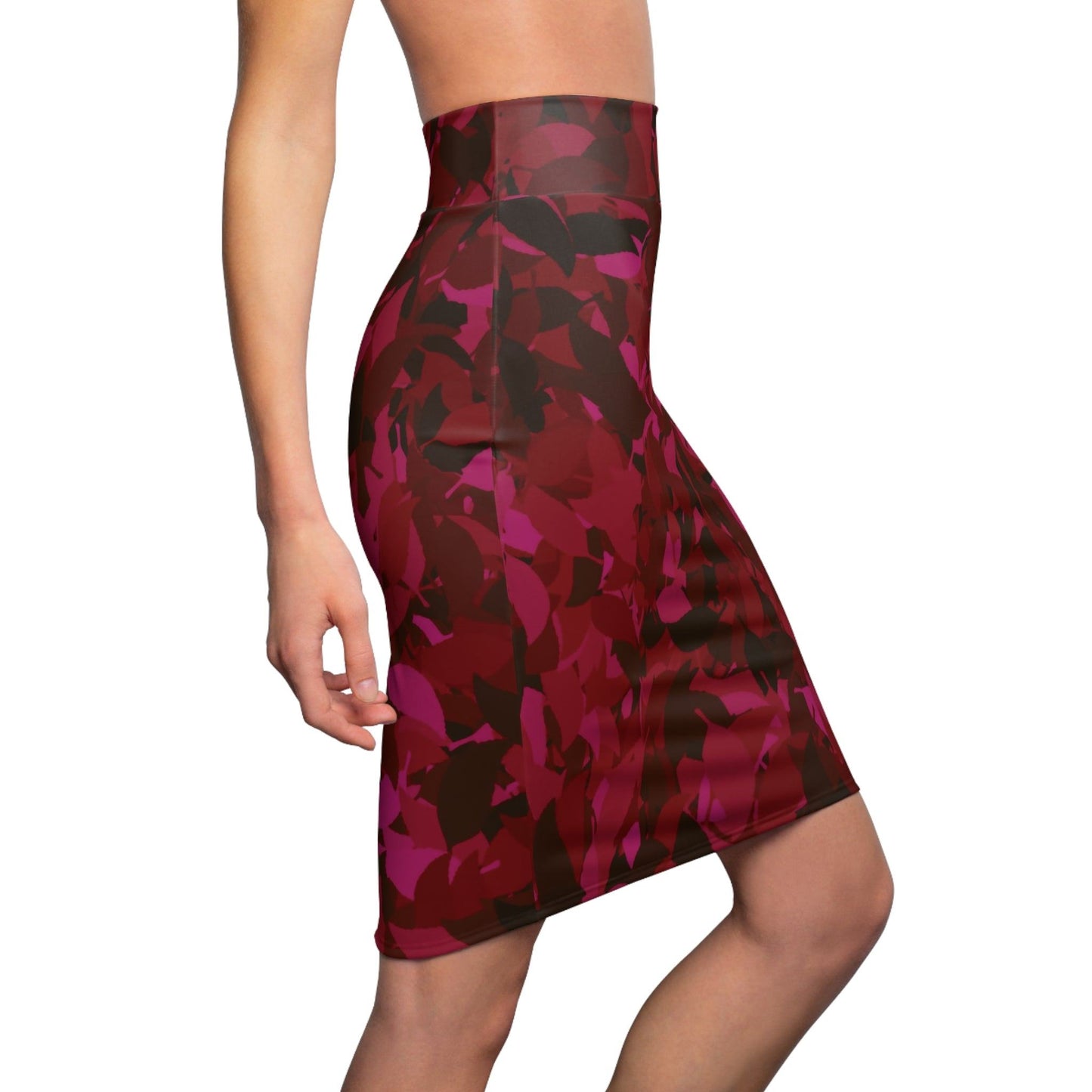 Bleistiftrock mit rotem Blattmuster Bleistiftrock 74.99 All Over Print, AOP, AOP Clothing, Assembled in the USA, Assembled in USA, Blattmuster, Bleistiftrock, Made in the USA, Made in USA, Skirts & Dresses, Sublimation, Women's Clothing JLR Design