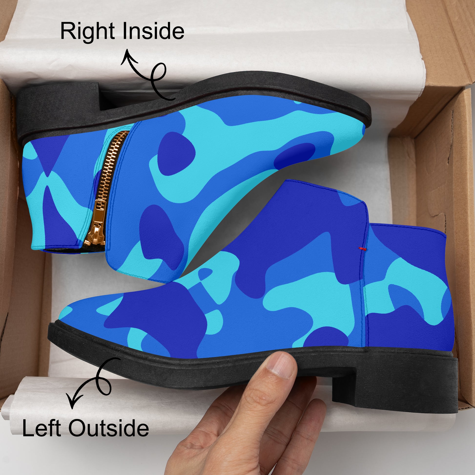 Blue Camouflage elegante Reißverschluss-Stiefeletten Stiefeletten JLR Design