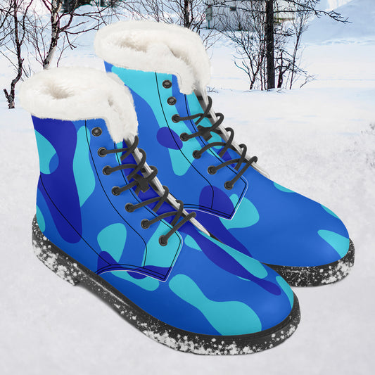 Blue Camouflage Faux Fur Leder Boots Boots JLR Design