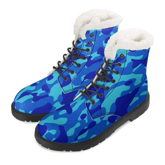Blue Camouflage Faux Fur Stiefel für Damen -- Blue Camouflage Faux Fur Stiefel für Damen - undefined Lederstiefel | JLR Design