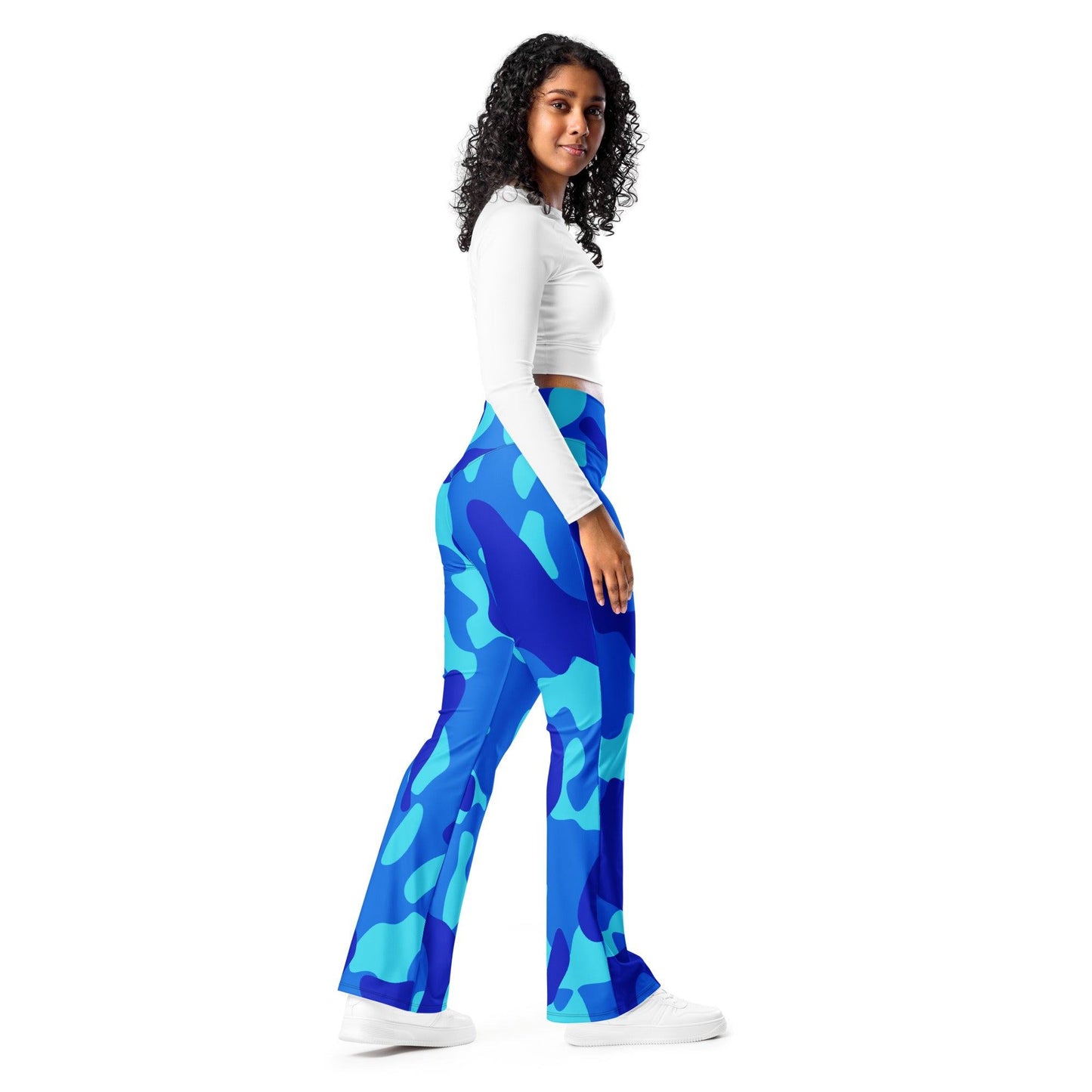 Blue Camouflage High Waist Flare Leggings Flare Leggings 69.99 Blue, Camouflage, Flare, High, Leggings, Waist JLR Design