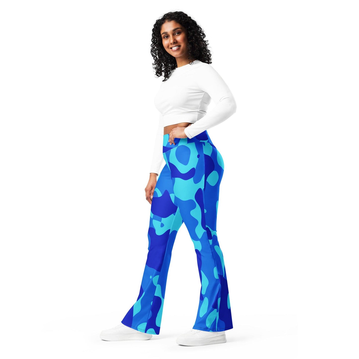 Blue Camouflage High Waist Flare Leggings Flare Leggings 69.99 Blue, Camouflage, Flare, High, Leggings, Waist JLR Design