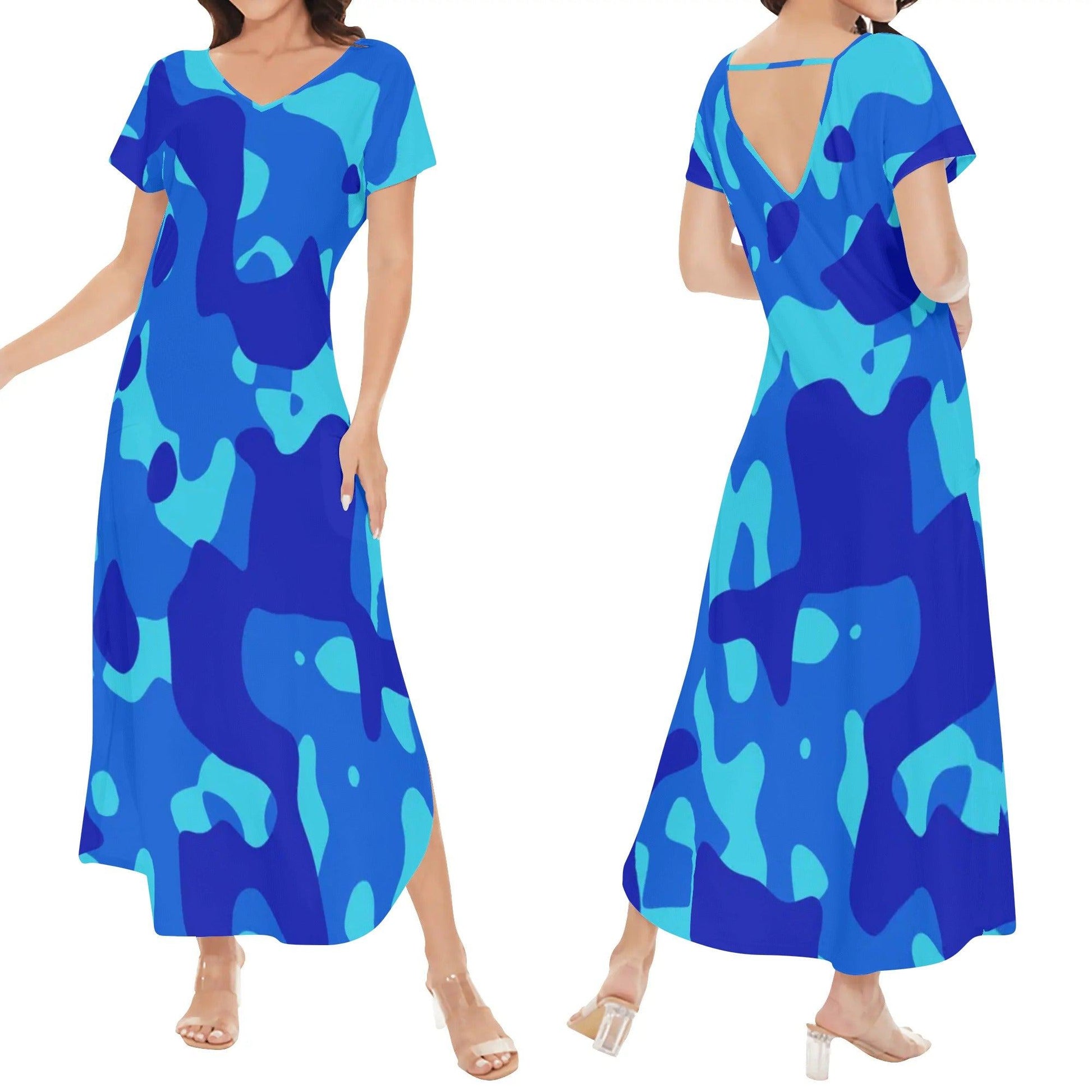 Blue Camouflage kurzärmliges drapiertes Kleid drapiertes Kleid 63.99 Blue, Camouflage, drapiert, kleid, kurzärmlig JLR Design