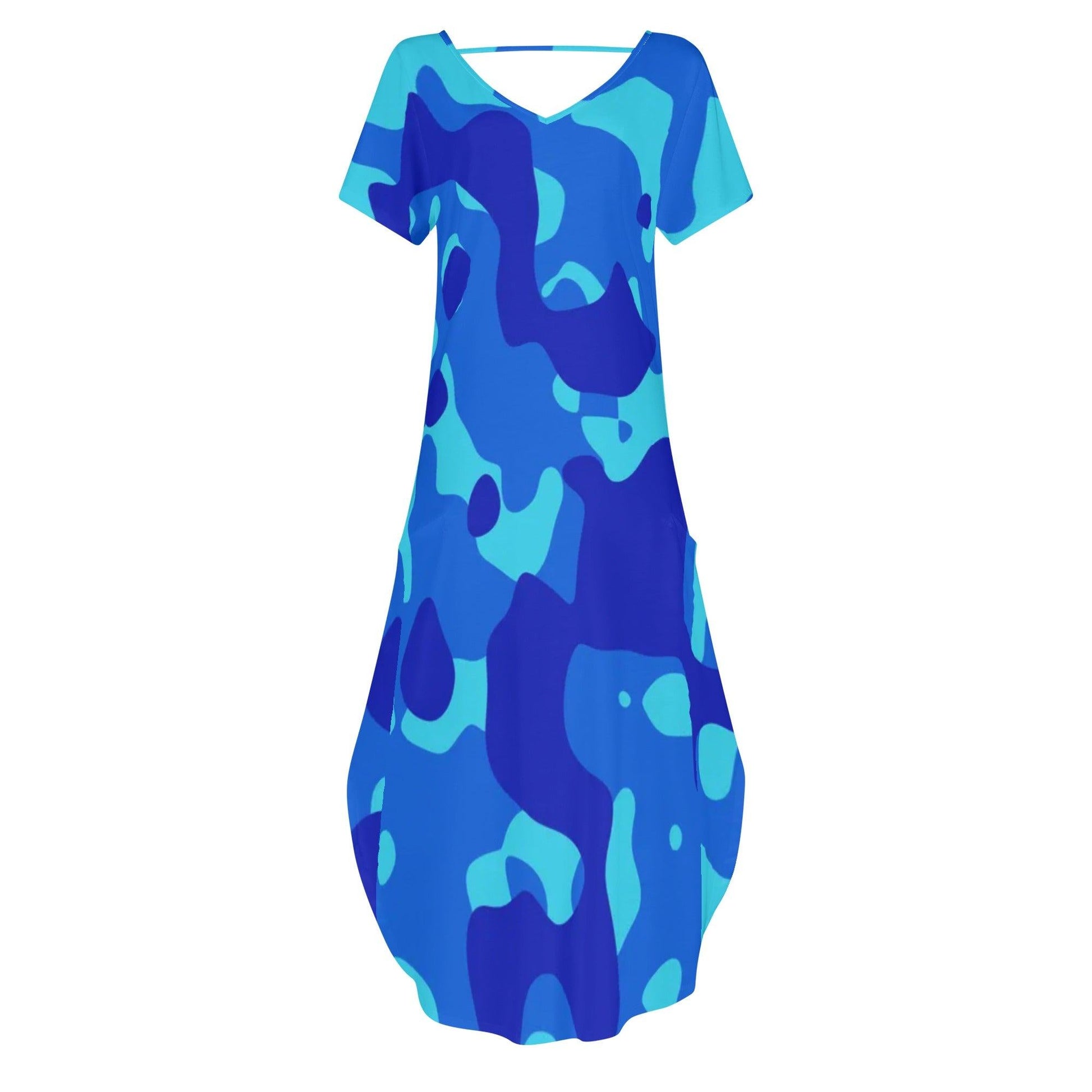 Blue Camouflage kurzärmliges drapiertes Kleid drapiertes Kleid 63.99 Blue, Camouflage, drapiert, kleid, kurzärmlig JLR Design