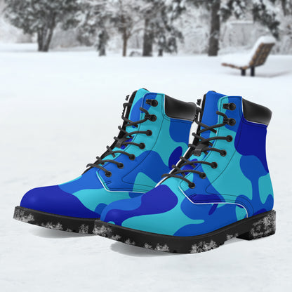 Blue Camouflage Leder Boots | Stylische und Warme Winterstiefel Boots JLR Design