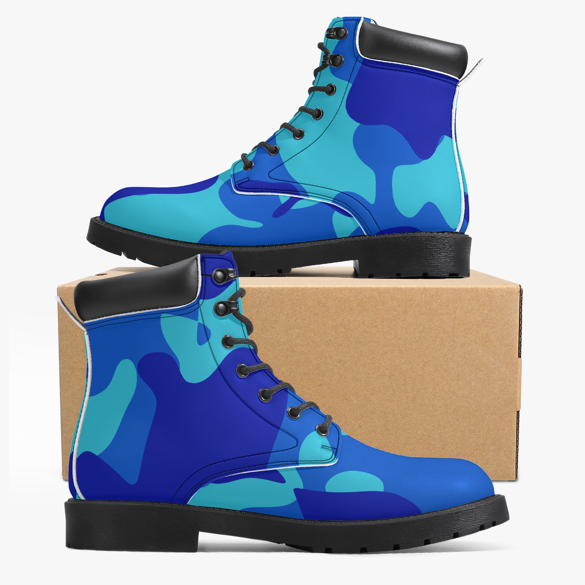 Blue Camouflage Leder Boots | Stylische und Warme Winterstiefel Boots JLR Design