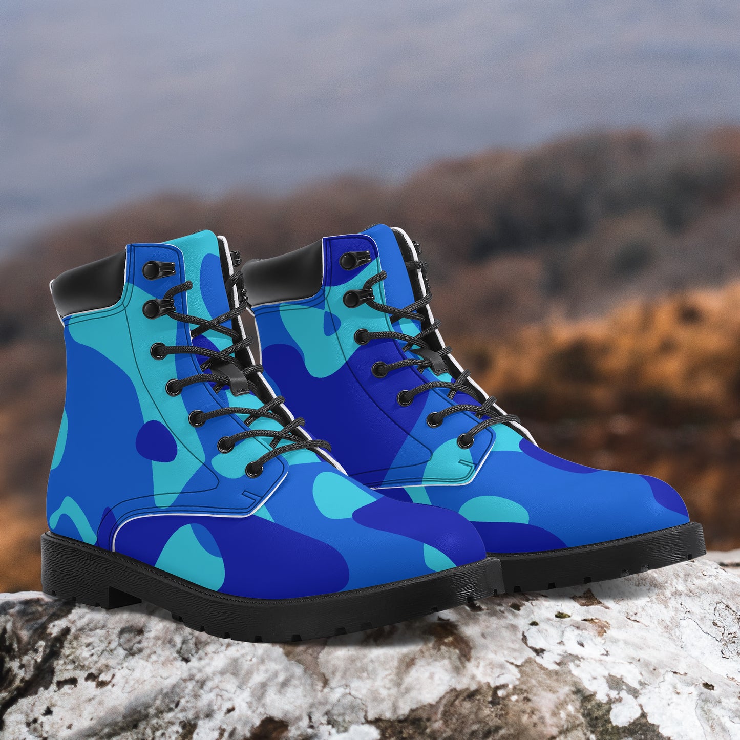 Blue Camouflage Leder Boots | Stylische und Warme Winterstiefel Boots JLR Design