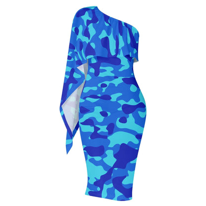 Blue Camouflage Long Sleeve One Shoulder Dress Long Sleeve One Shoulder Dress 119.99 Blue, Camouflage, Dress, Long, One, Shoulder, Sleve JLR Design