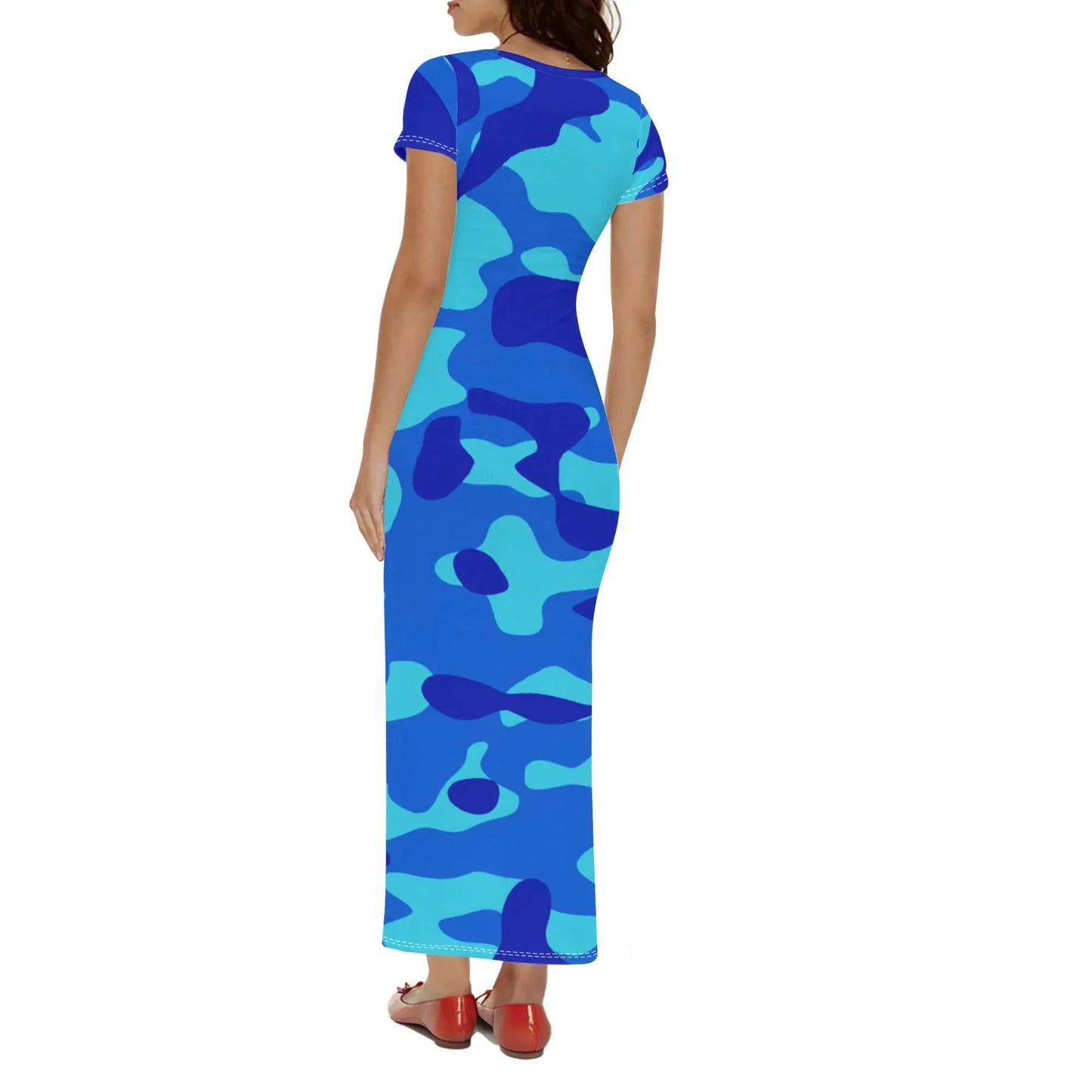 blue-camouflage-short-sleeve-long-dress-long-dress-jlr-design-58243 - JLR Design