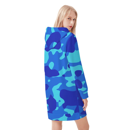 Blue Camouflage Velvet Hoodie Dress Hoodiekleid JLR Design