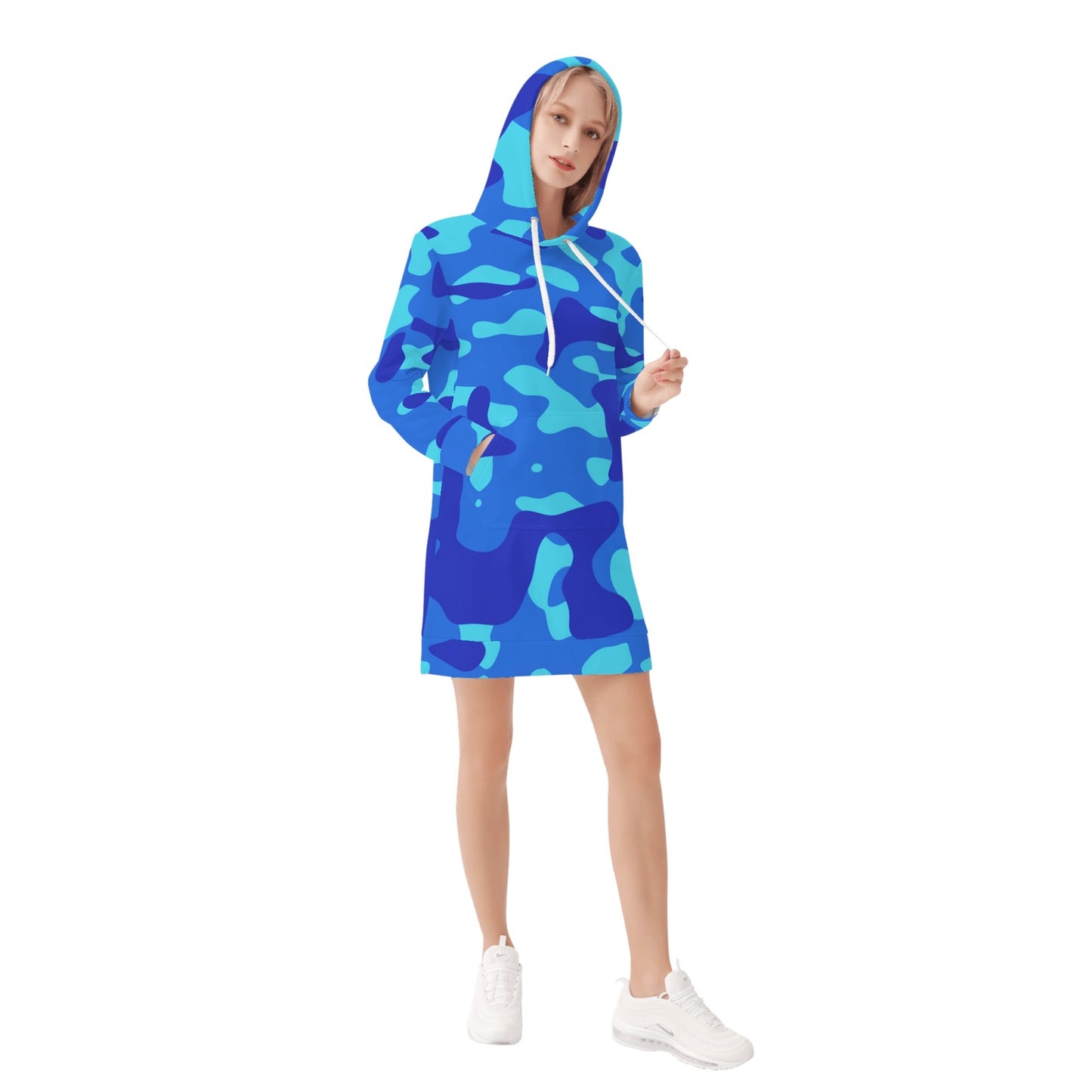 Blue Camouflage Velvet Hoodie Dress Hoodiekleid JLR Design