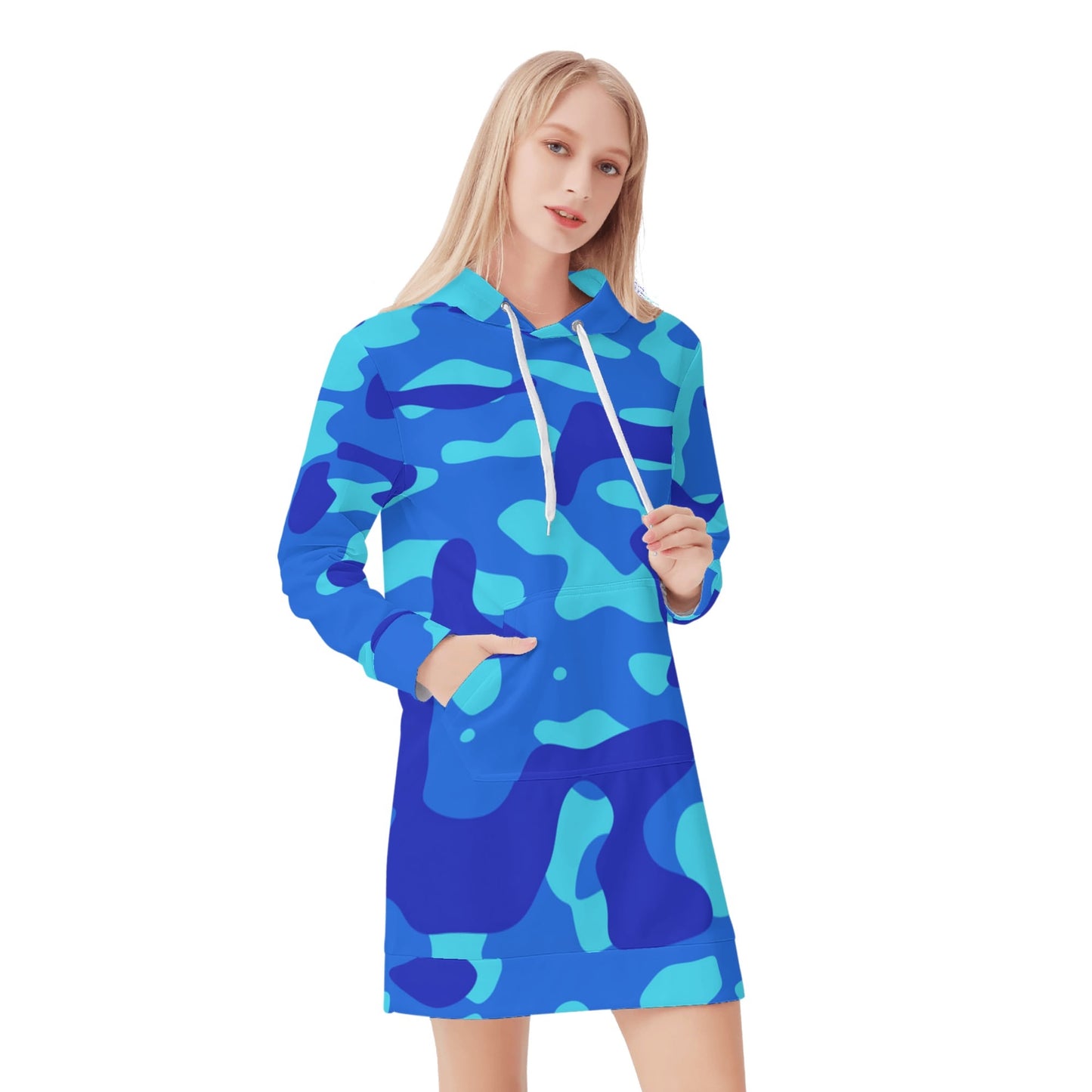 Blue Camouflage Velvet Hoodie Dress Hoodiekleid JLR Design
