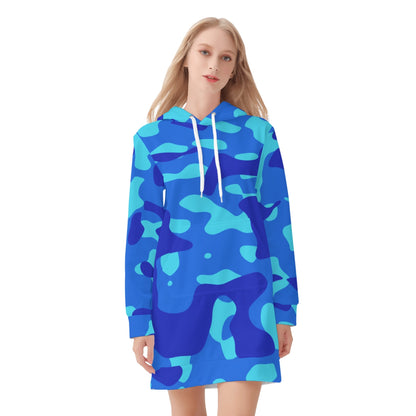 Blue Camouflage Velvet Hoodie Dress Hoodiekleid JLR Design
