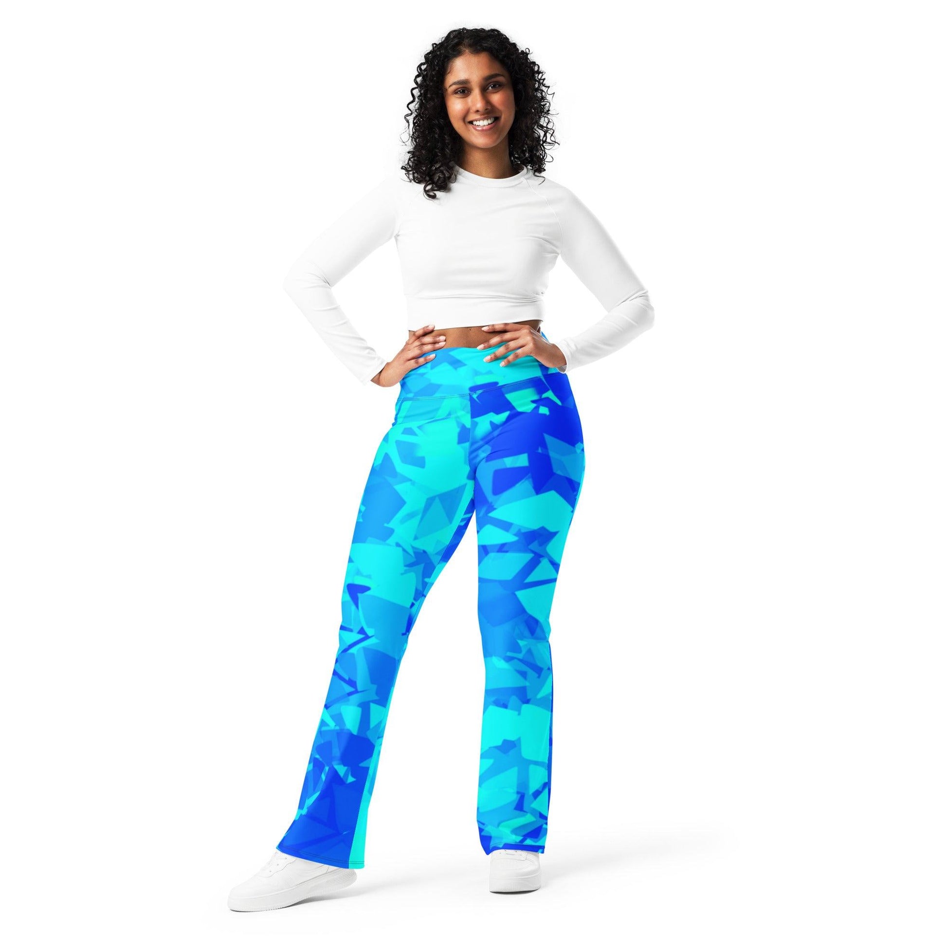 Blue Crystal High Waist Flare Leggings Flare Leggings 69.99 Blue, Crystal, Flare, High, Leggings, Waist JLR Design