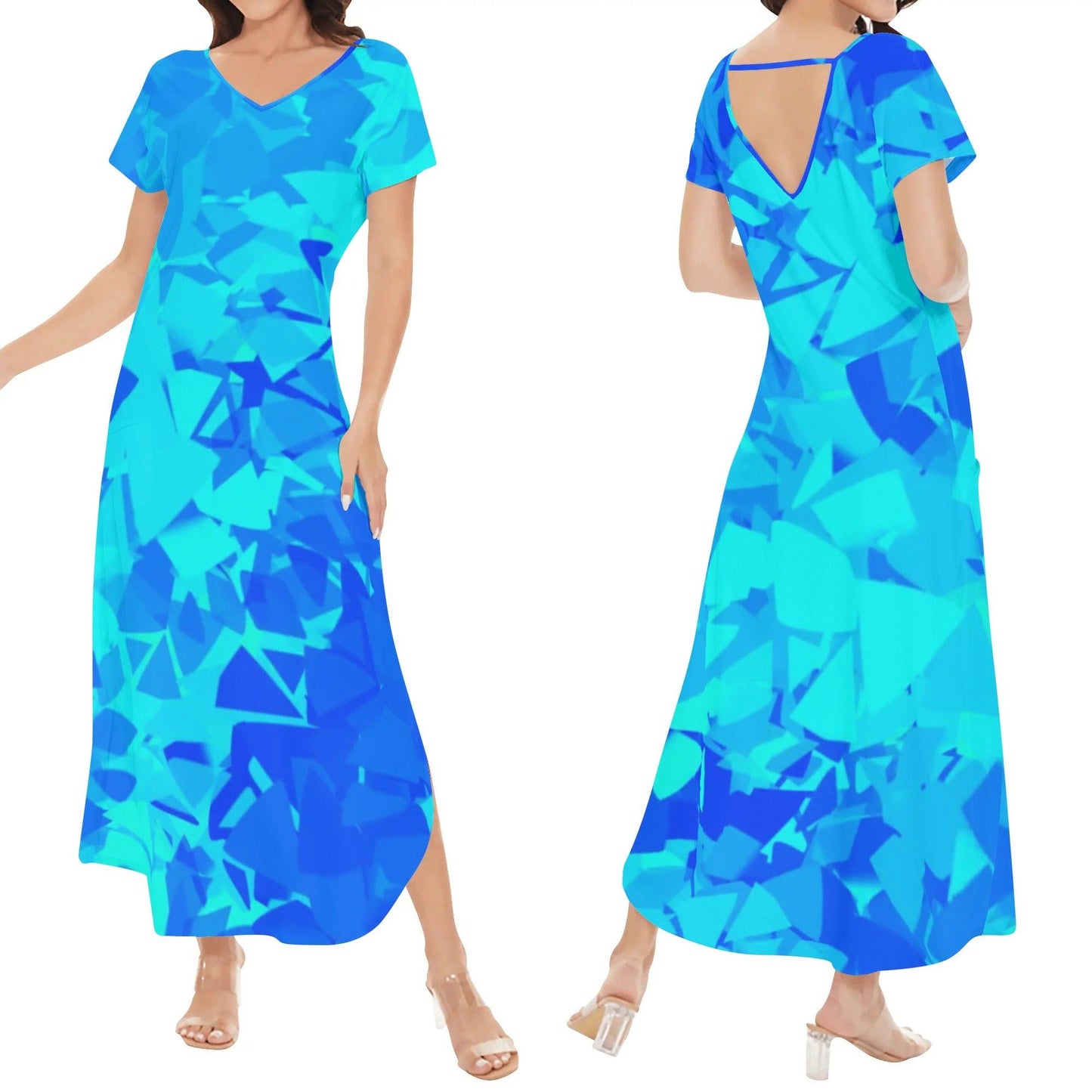 Blue Crystal kurzärmliges drapiertes Kleid drapiertes Kleid 63.99 Blue, Crystal, darpiert, kleid, kurzärmlig JLR Design