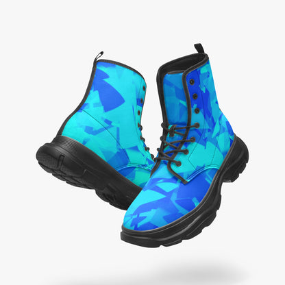 Blue Crystal Leather Chunky Boots Boots JLR Design