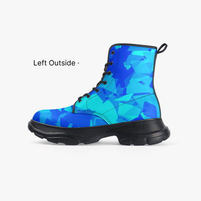 Blue Crystal Leather Chunky Boots Boots JLR Design