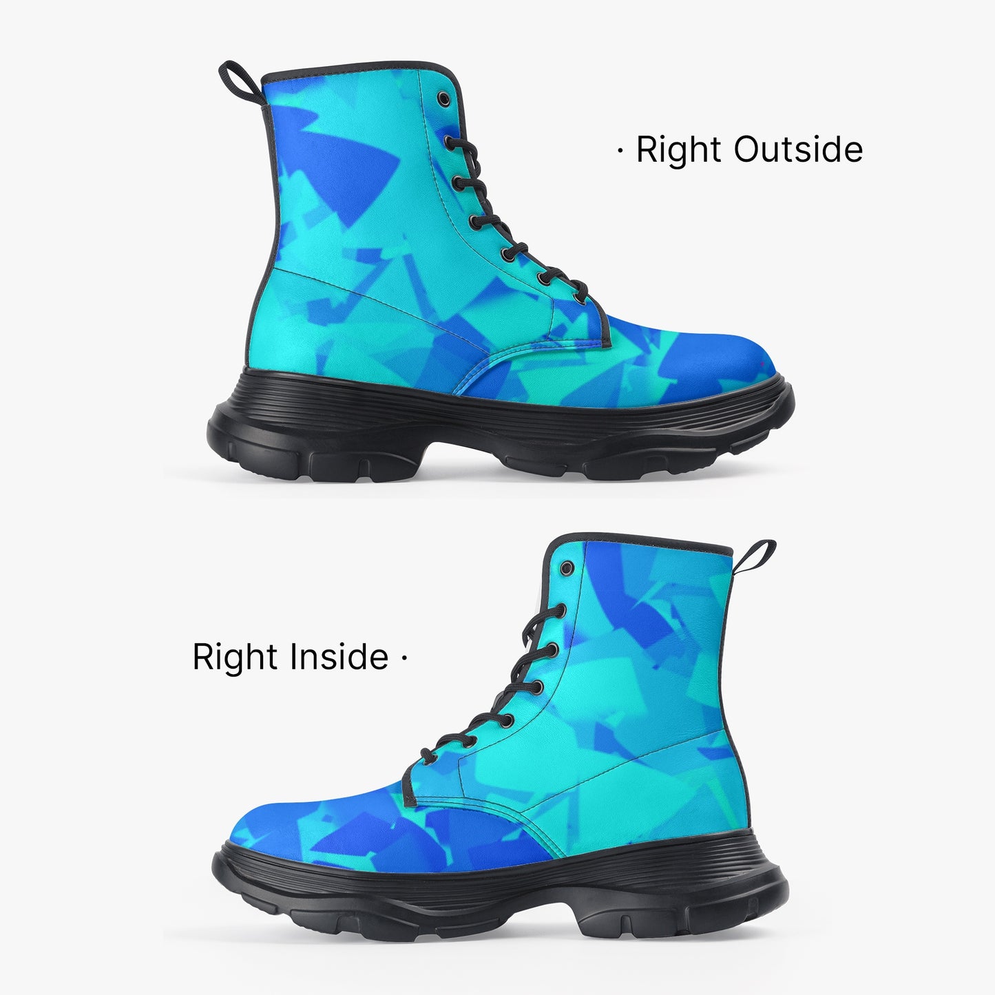 Blue Crystal Leather Chunky Boots Boots JLR Design