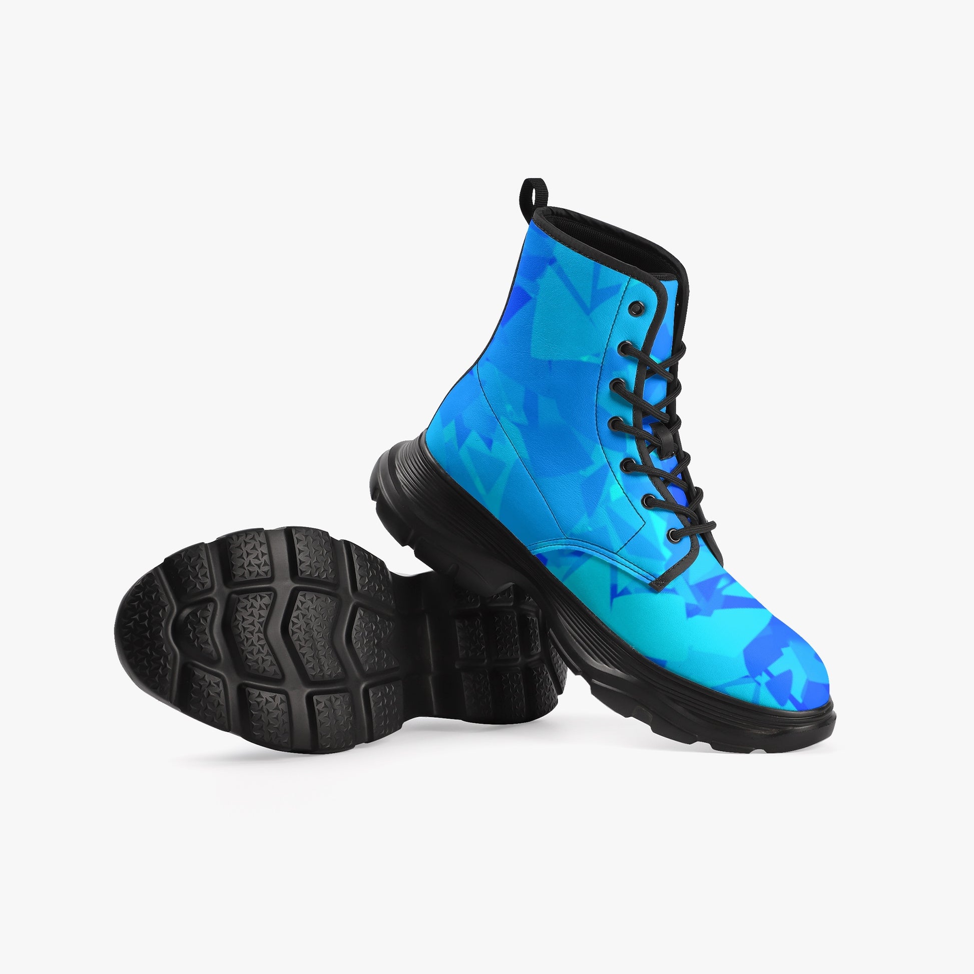 Blue Crystal Leather Chunky Boots Boots JLR Design