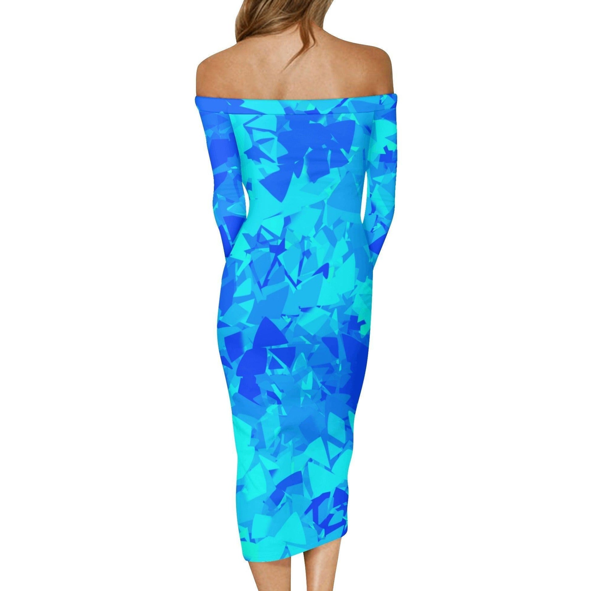 Blue Crystal Long Sleeve Off-Shoulder-Kleid -- Blue Crystal Long Sleeve Off-Shoulder-Kleid - undefined Off-Shoulder-Kleid | JLR Design