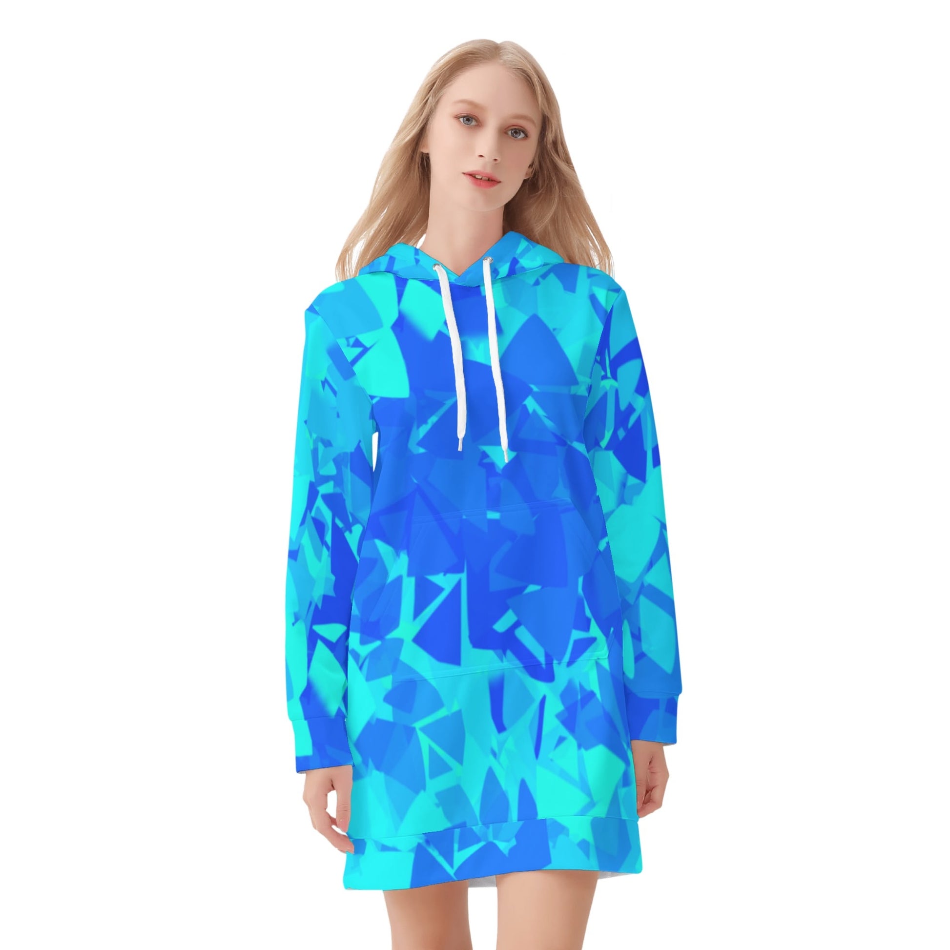 Blue Crystal Velvet Hoodie Dress Hoodiekleid JLR Design