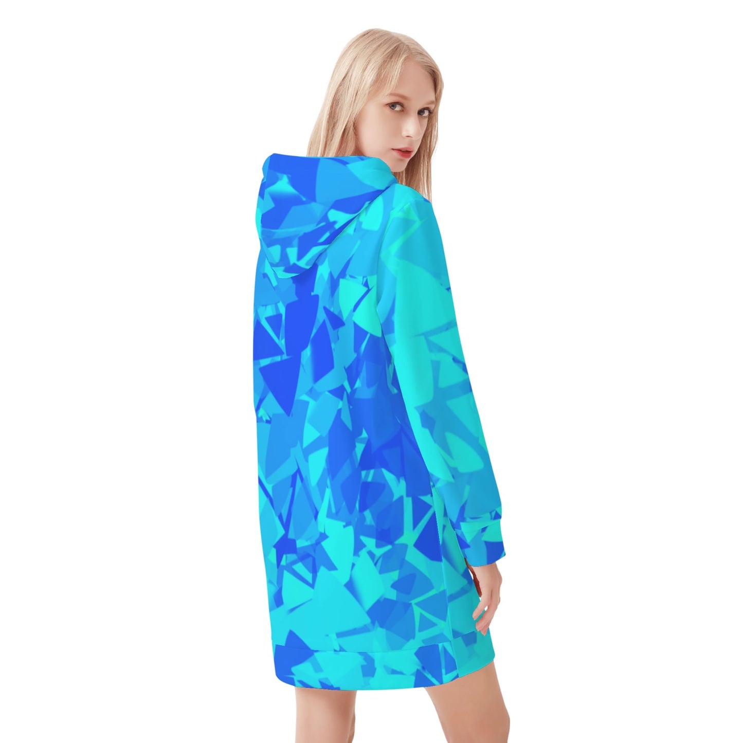 Blue Crystal Velvet Hoodie Dress Hoodiekleid JLR Design