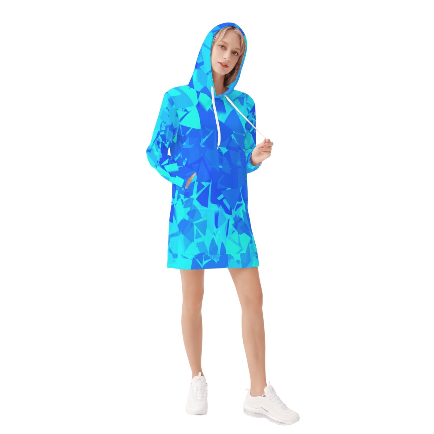 Blue Crystal Velvet Hoodie Dress Hoodiekleid JLR Design