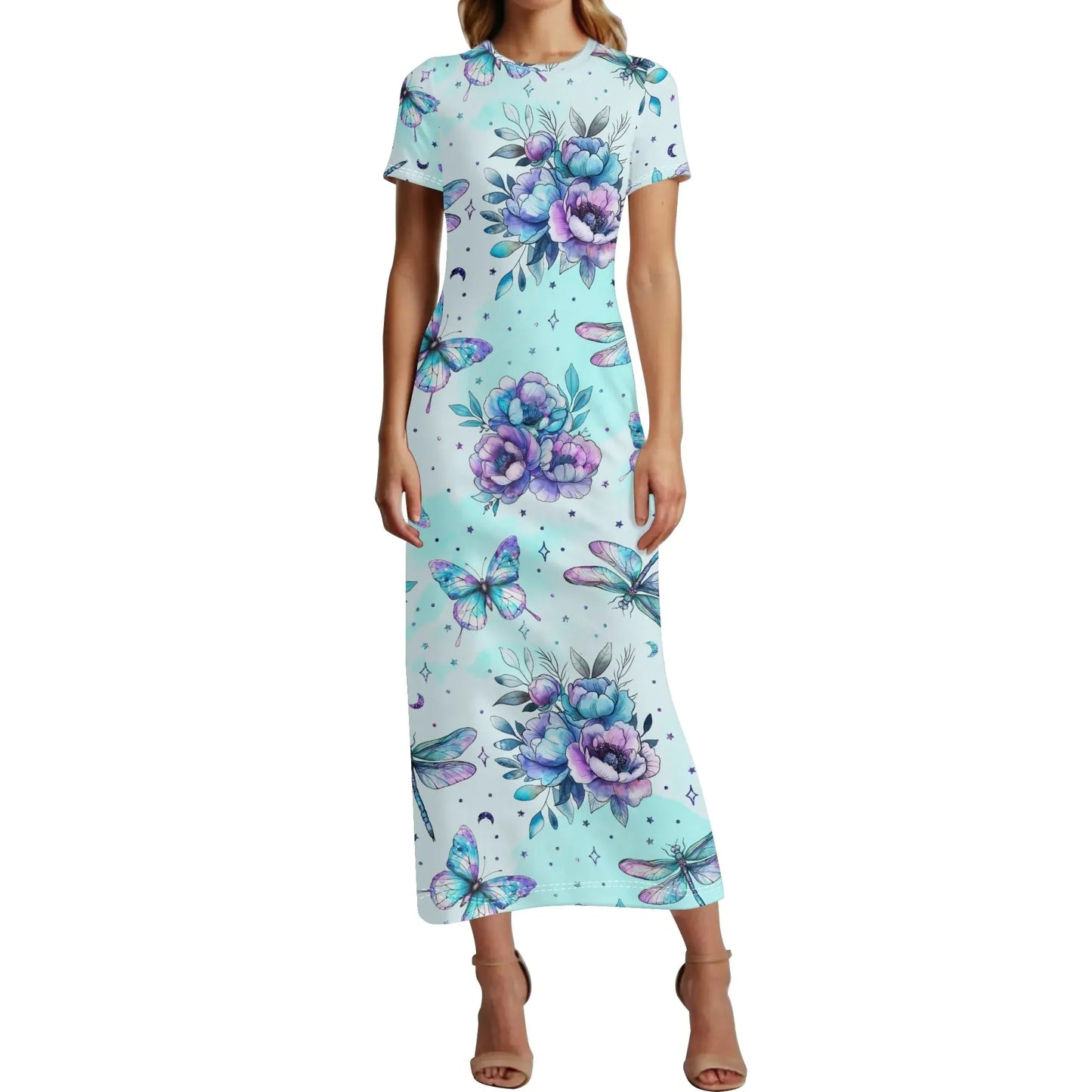 blue-flowers-short-sleeve-long-dress-long-dress-jlr-design-22510 - JLR Design