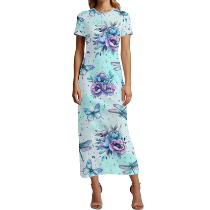 blue-flowers-short-sleeve-long-dress-long-dress-jlr-design-22510 - JLR Design