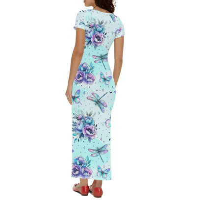 blue-flowers-short-sleeve-long-dress-long-dress-jlr-design-53866 - JLR Design