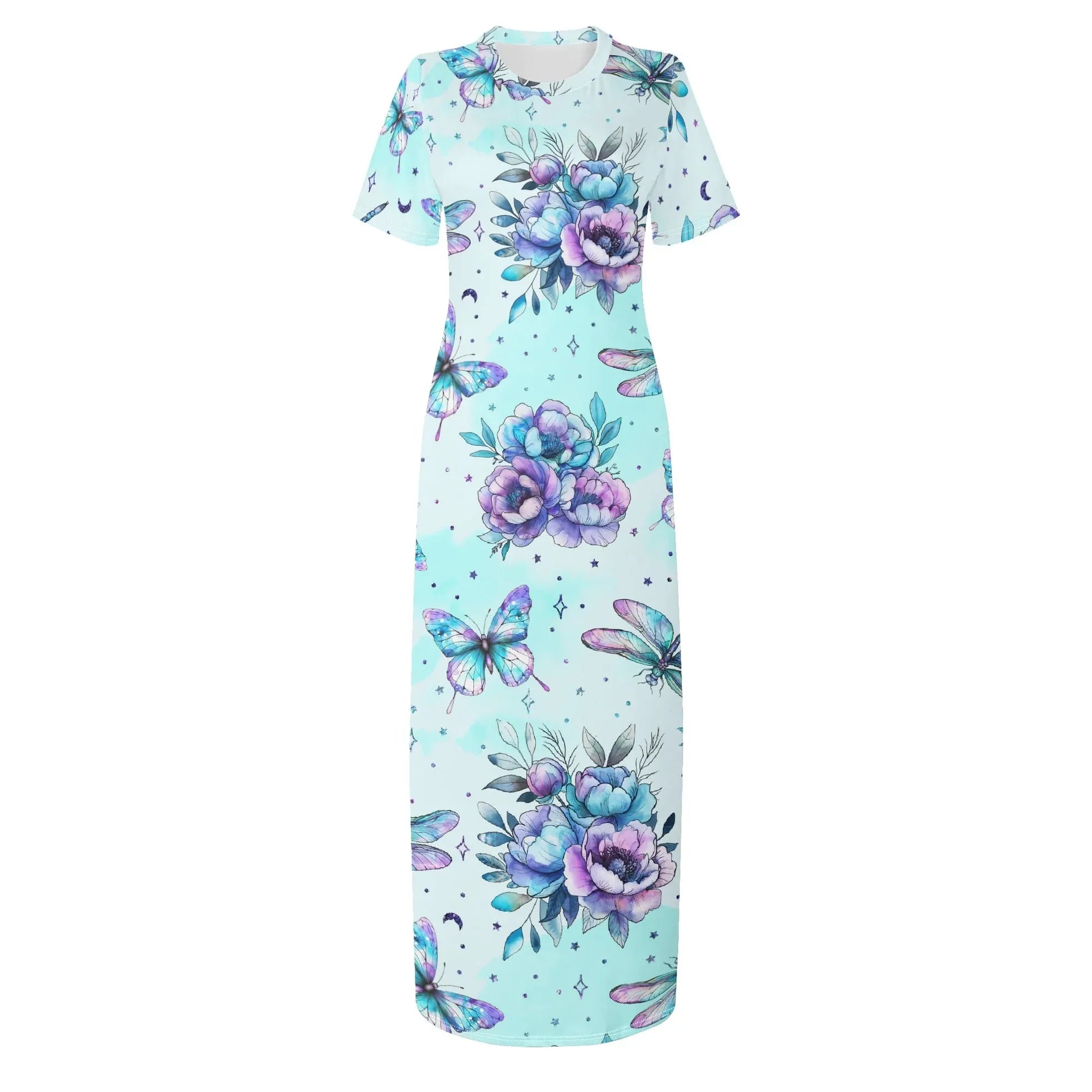 blue-flowers-short-sleeve-long-dress-long-dress-jlr-design-30713 - JLR Design