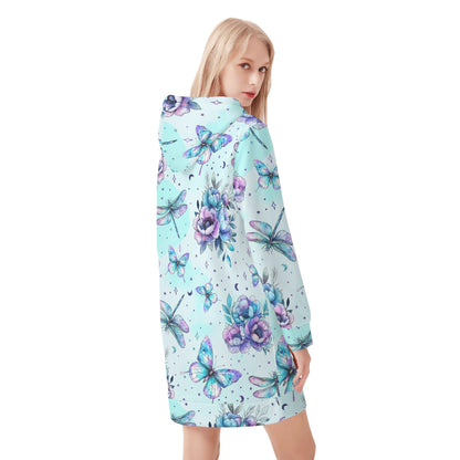 Blue Flowers Velvet Hoodie Dress Hoodiekleid JLR Design