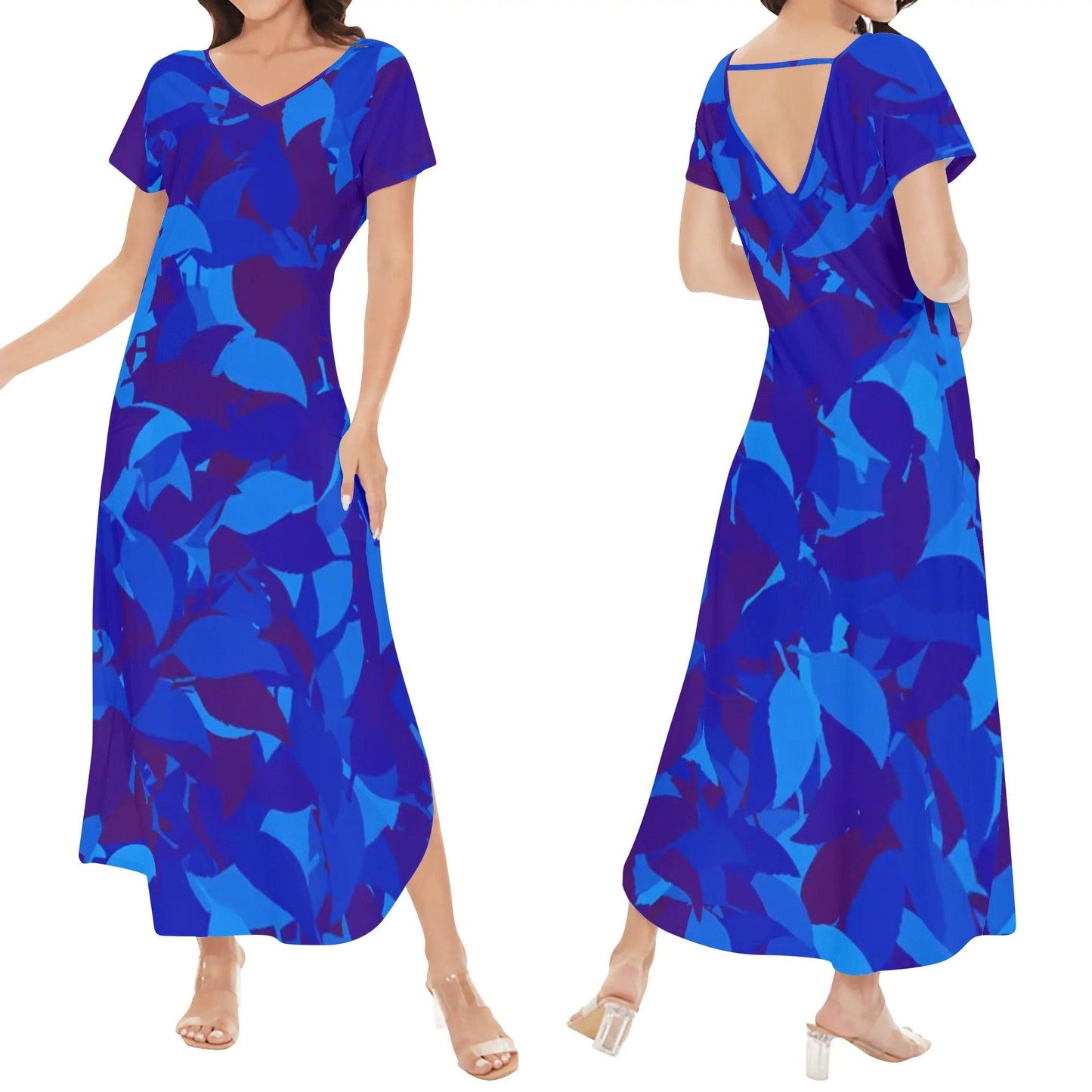 Blue Leaf kurzärmliges drapiertes Kleid drapiertes Kleid 63.99 Blue, drapiert, kleid, kurzärmlig, Leaf JLR Design