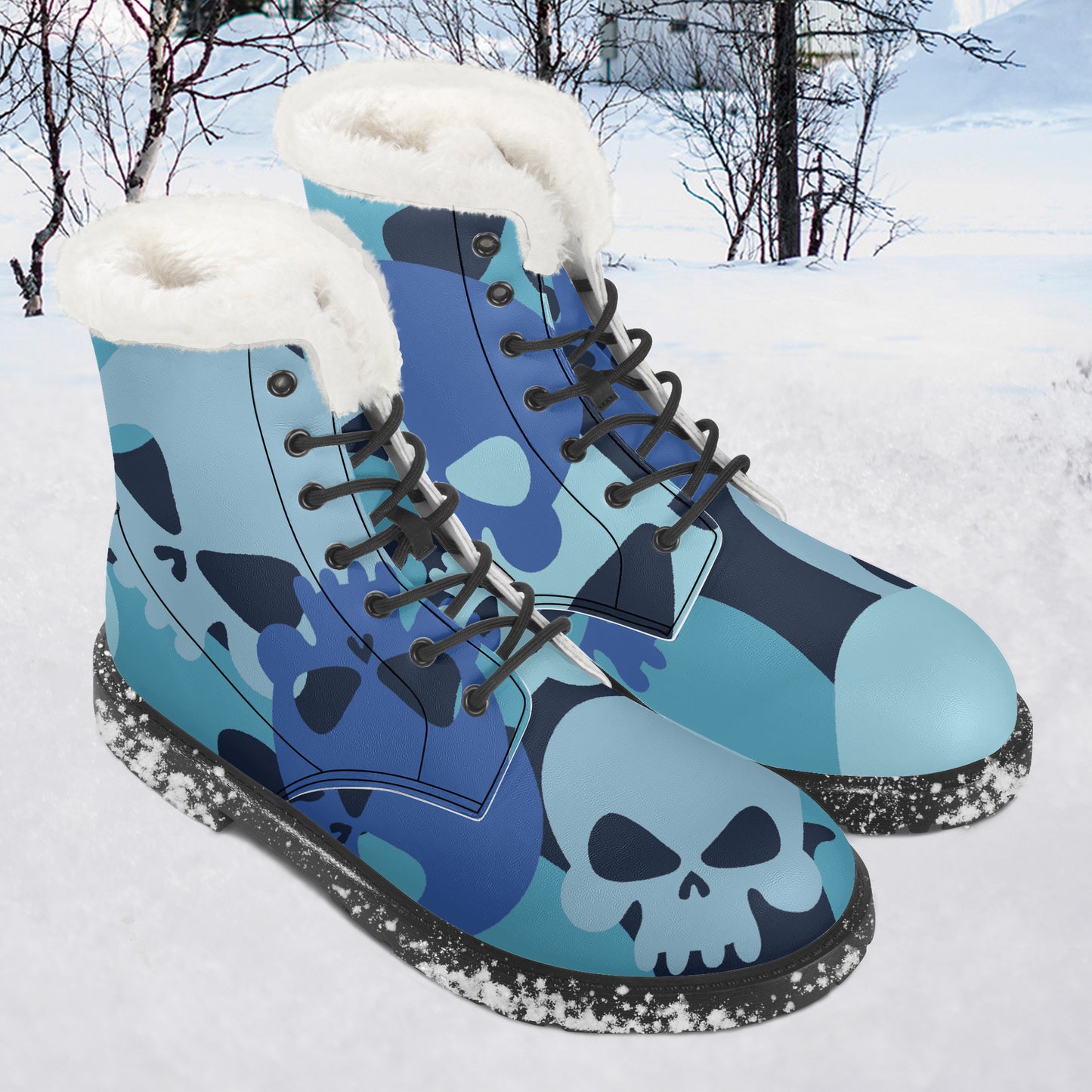 Blue Skull Faux Fur Leder Boots Boots JLR Design
