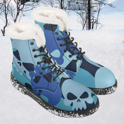 Blue Skull Faux Fur Leder Boots Boots JLR Design