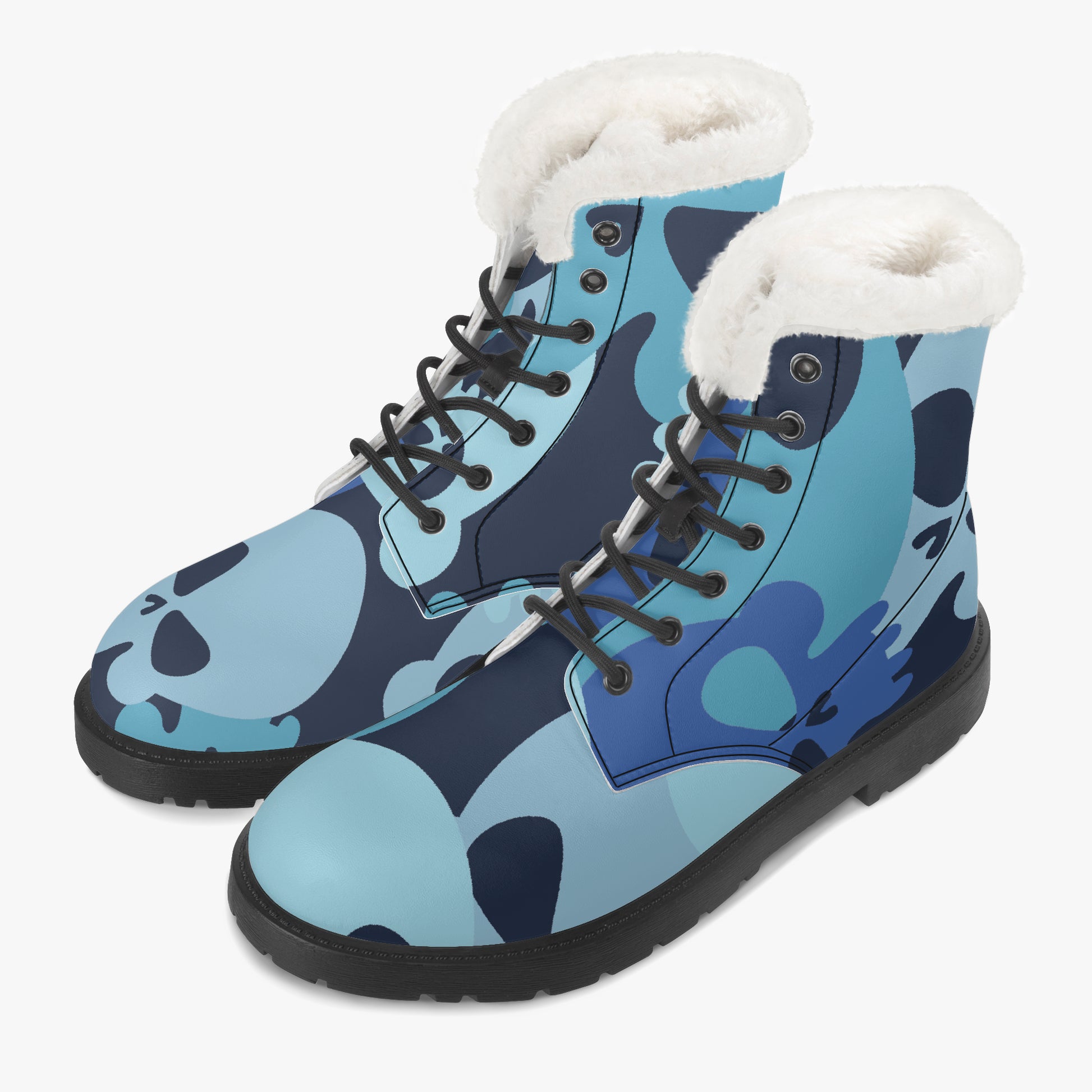 Blue Skull Faux Fur Leder Boots Boots JLR Design