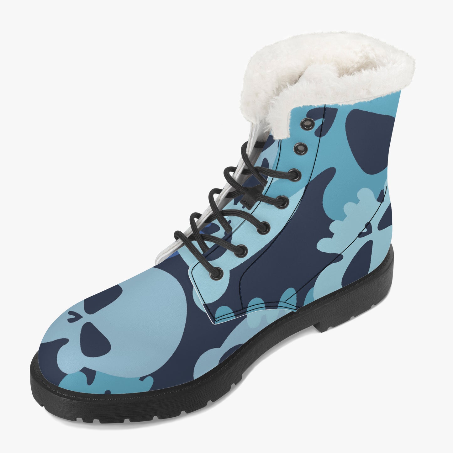 Blue Skull Faux Fur Leder Boots Boots JLR Design