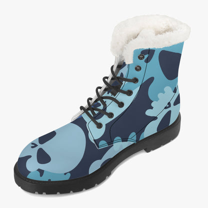 Blue Skull Faux Fur Leder Boots Boots JLR Design