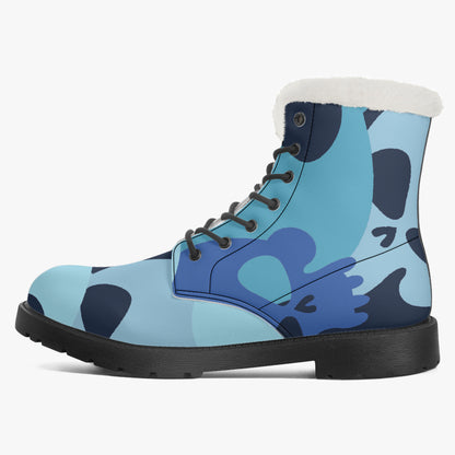 Blue Skull Faux Fur Leder Boots Boots JLR Design
