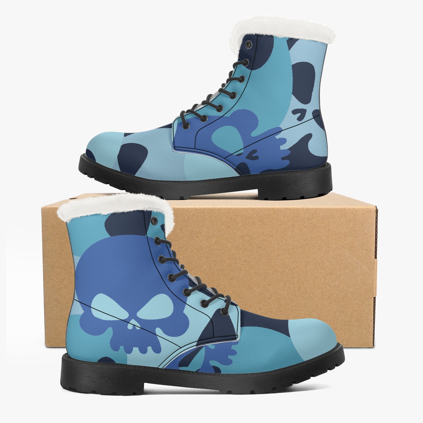 Blue Skull Faux Fur Leder Boots Boots JLR Design
